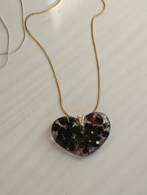 Large Heart Pendant Garnet Stone Chips In Resin Handmade 18kgp Chain